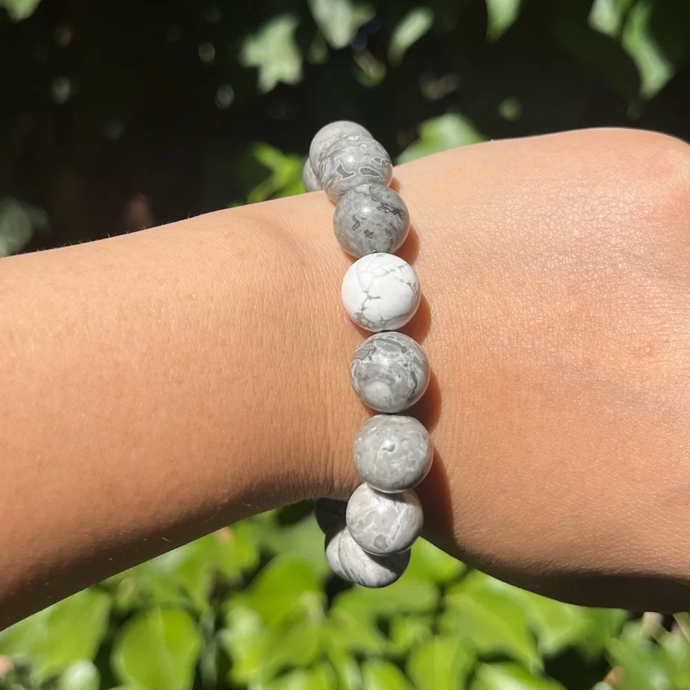 14mm Picasso jasper Howlite stretchable bracelet‎